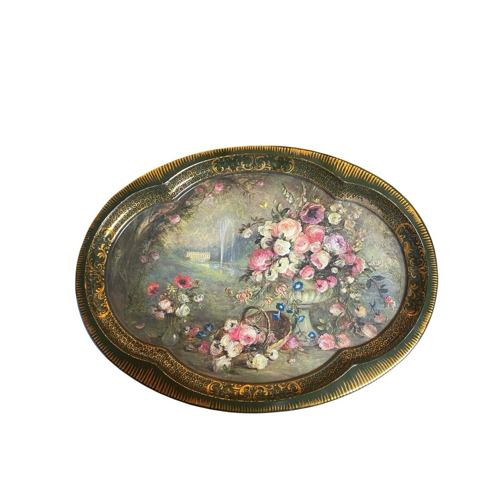 VTG. PATRICIA MACHIN FLORAL SERVING TRAY CHATSWORTH DERBYSHIRE ENGLAND 20"x15"